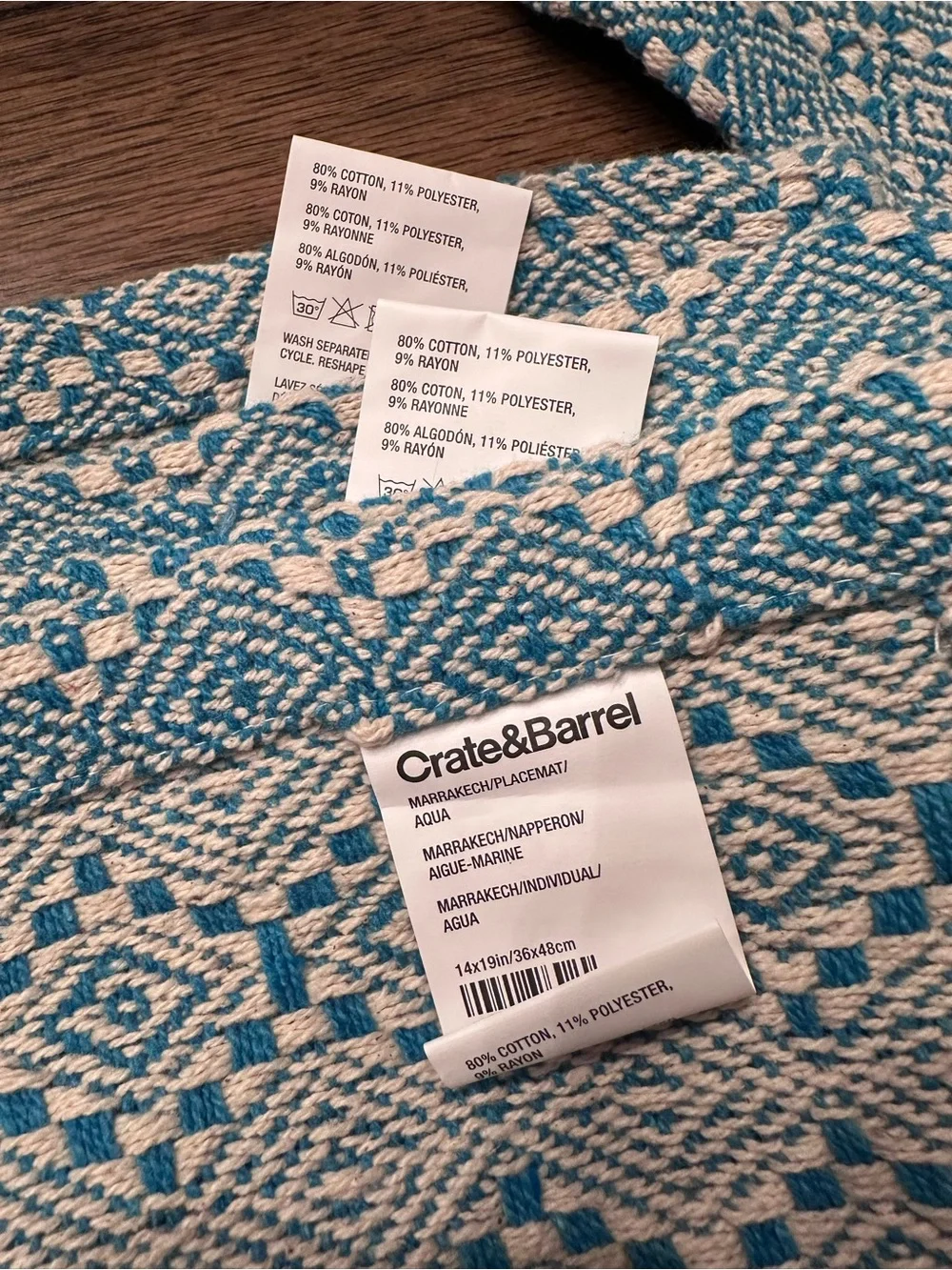 8 Crate&Barrel Aqua and White Woven Placemats